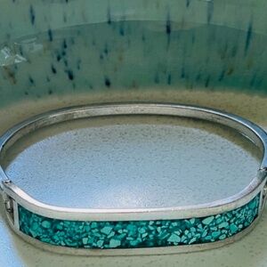 Vintage La Paz Aquamarine Inlay w/ Sterling Silver 925 Latch Bracelet